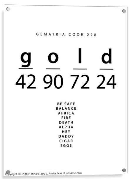 Gold word code in the English Gematria Acrylic by Ingo Menhard