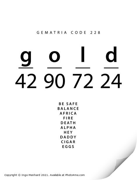 Gold word code in the English Gematria Print by Ingo Menhard