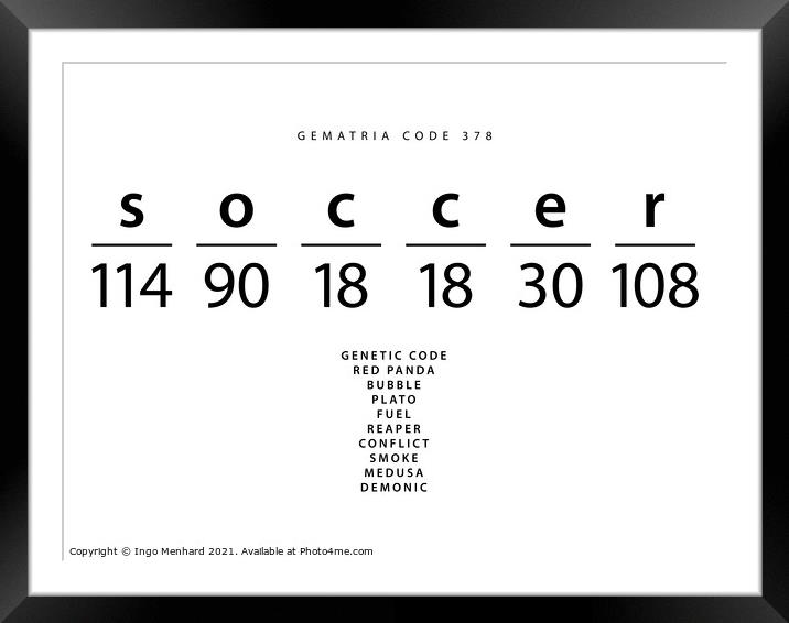 Soccer word code in the English Gematria Framed Mounted Print by Ingo Menhard