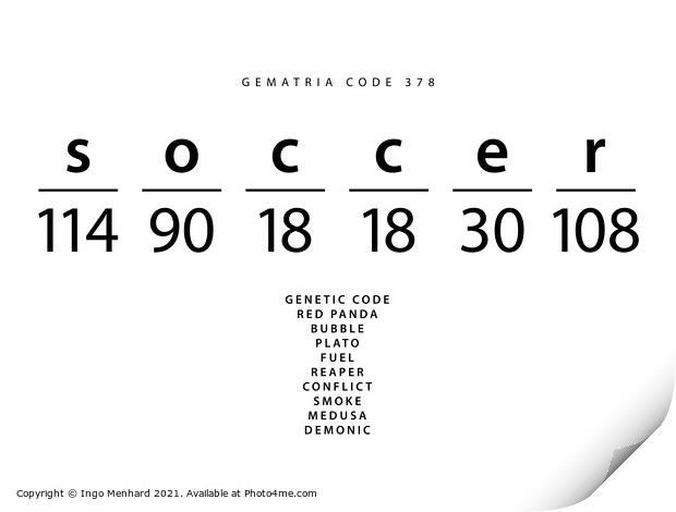 Soccer word code in the English Gematria Print by Ingo Menhard