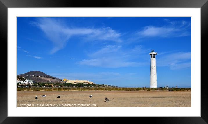 Lighthouse at Morro Jable beach, Fuerteventura Framed Mounted Print by Paulina Sator