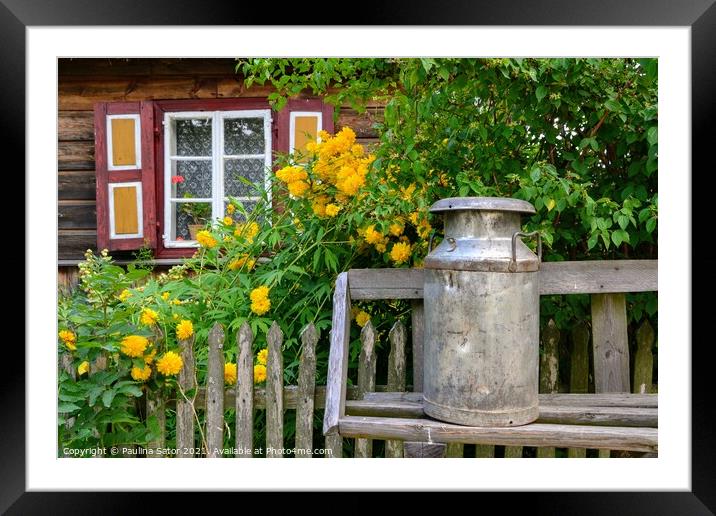 Steel milk can on the bench Framed Mounted Print by Paulina Sator