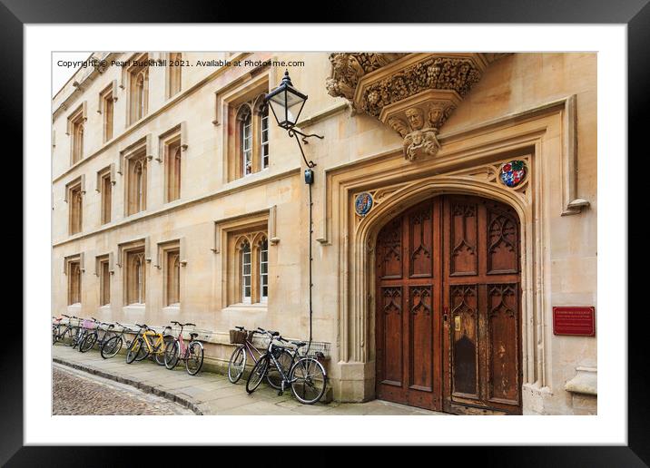 Pembroke College Bikes in Oxford Framed Mounted Print by Pearl Bucknall