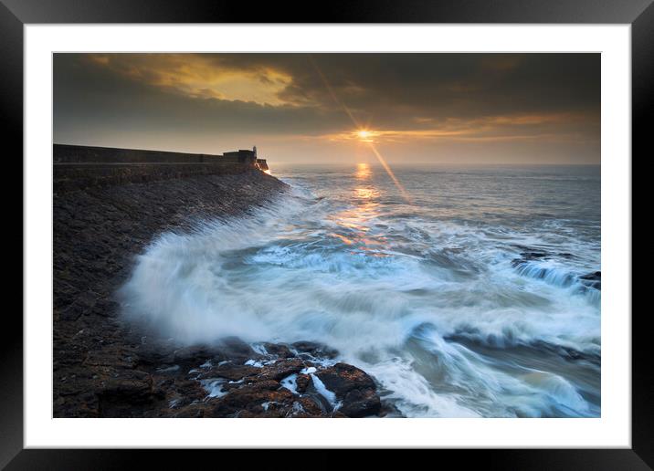 Sunrise on Porthcawl lighthouse Framed Mounted Print by Leighton Collins