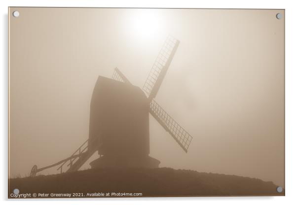 Brill Windmill In Rural Oxfordshire On A Misty Morning Acrylic by Peter Greenway