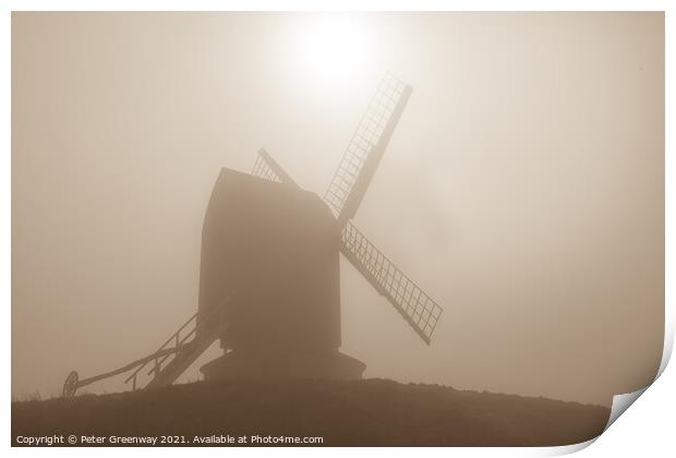 Brill Windmill In Rural Oxfordshire On A Misty Morning Print by Peter Greenway