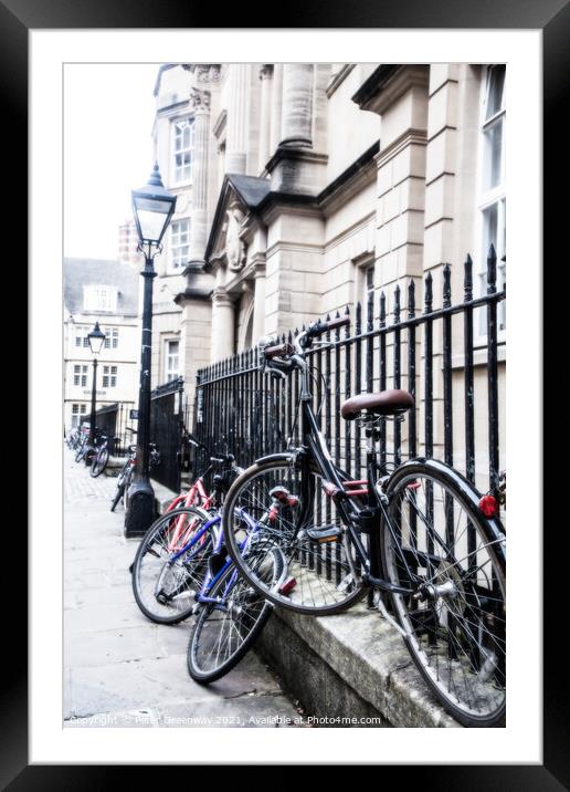 Bikes Chained Up Against Railings Outside Oxford University Coll Framed Mounted Print by Peter Greenway