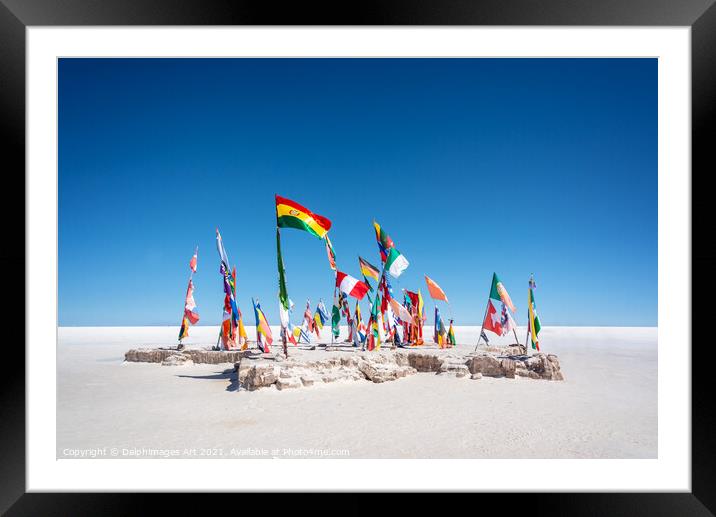 World flags in Salar de Uyuni, Bolivia Framed Mounted Print by Delphimages Art