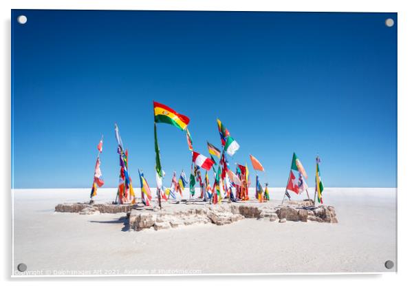 World flags in Salar de Uyuni, Bolivia Acrylic by Delphimages Art