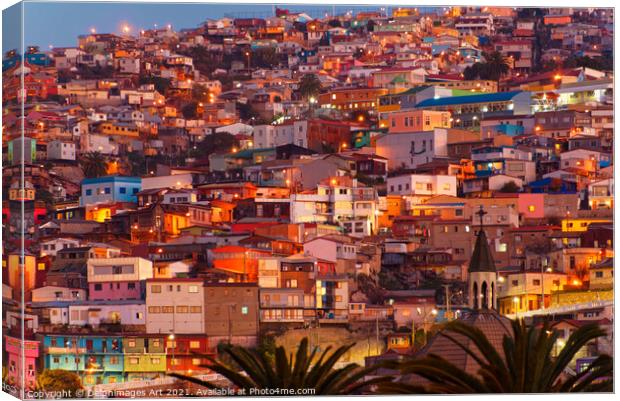 Colourful houses at night in Valparaiso, Chile Canvas Print by Delphimages Art
