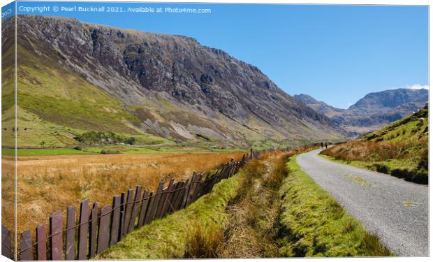 Leading to Ogwen in Nant Ffrancon Valley Snowdonia Canvas Print by Pearl Bucknall