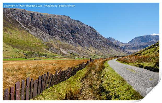 Leading to Ogwen in Nant Ffrancon Valley Snowdonia Print by Pearl Bucknall