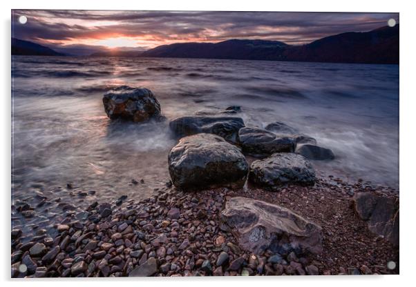 Loch Ness Fiery Sunset Acrylic by John Frid