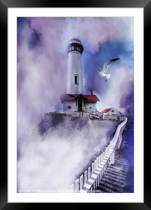 Misty Lighthouse  Framed Mounted Print by Jeffrey Burgess