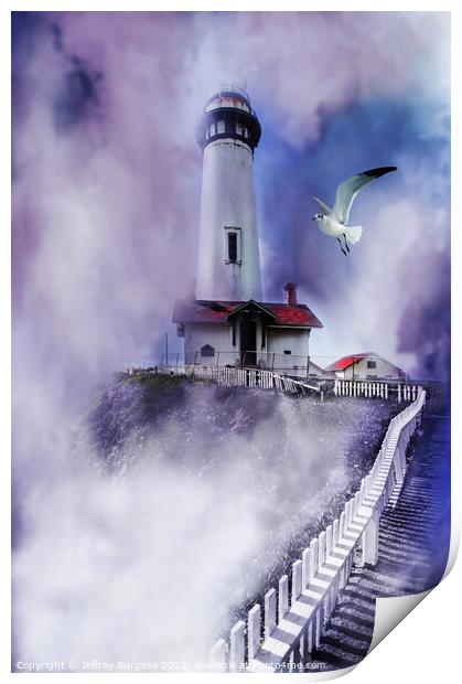 Misty Lighthouse  Print by Jeffrey Burgess