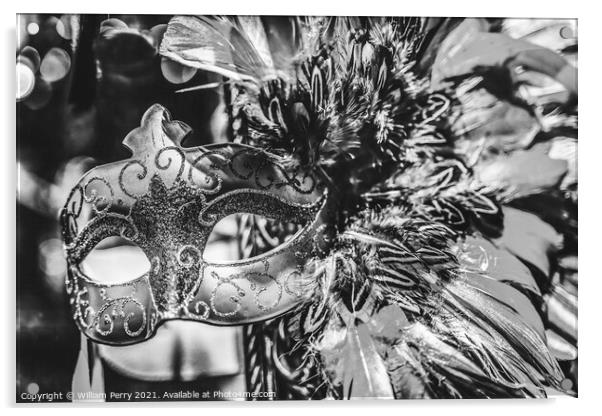 Black White Mask Feathers Mardi Gras New Orleans Louisiana Acrylic by William Perry