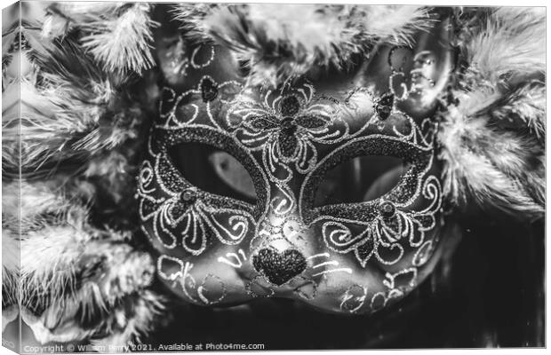 Black White Mask Feathers Mardi Gras New Orleans Louisiana Canvas Print by William Perry