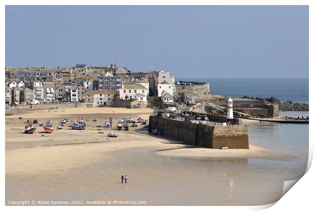 St Ives Beach and Lighthouse in Cornwall Print by Rosie Spooner
