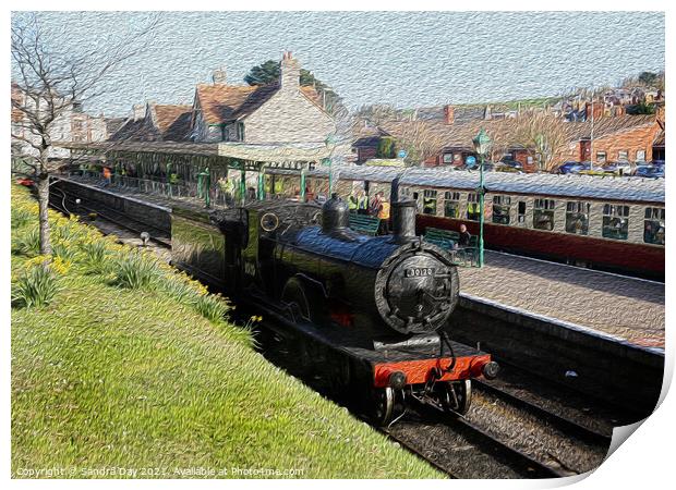Train at Swanage Station Oil Print by Sandra Day