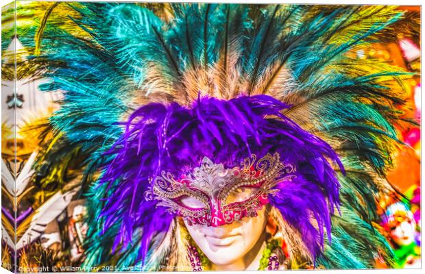 Colorful Red Mask Purple Feathers Mardi Gras New Orleans Louisia Canvas Print by William Perry
