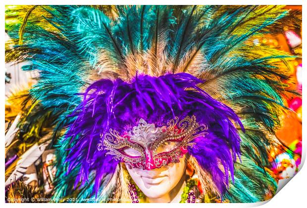 Colorful Red Mask Purple Feathers Mardi Gras New Orleans Louisia Print by William Perry
