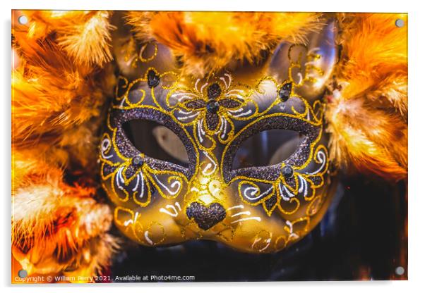 Colorful Mask Feathers Mardi Gras New Orleans Louisiana Acrylic by William Perry