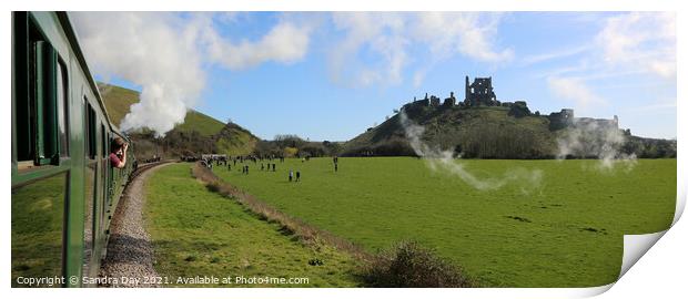 Corfe Castle from Flying Scotsman Print by Sandra Day