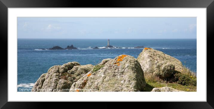 Longships Lighthouse, Lands End. Framed Mounted Print by Sandra Day