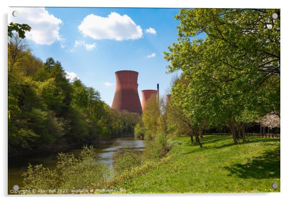 Ironbridge Power Station Cooling Towers from River Acrylic by Allan Bell