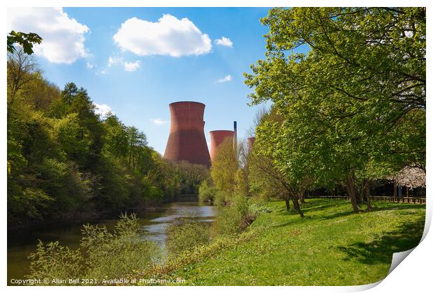 Ironbridge Power Station Cooling Towers from River Print by Allan Bell
