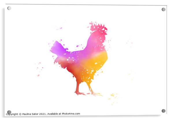 Colorful rooster. watercolor illustration Acrylic by Paulina Sator