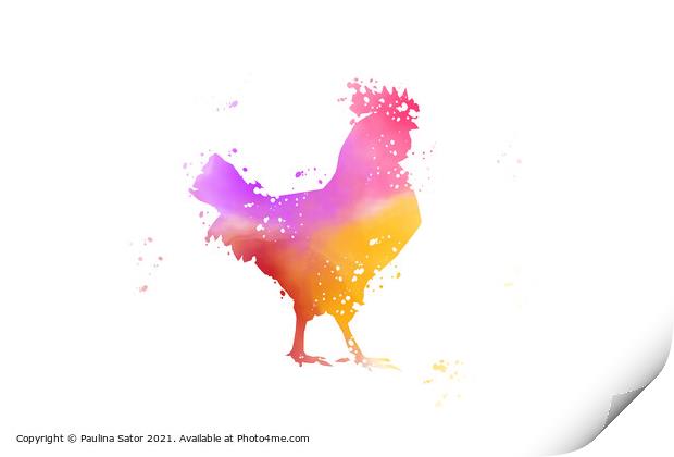 Colorful rooster. watercolor illustration Print by Paulina Sator