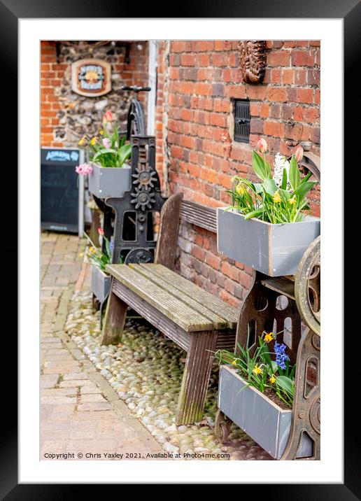 Wooden bench outside the Adam & Eve Pub, Norwich Framed Mounted Print by Chris Yaxley