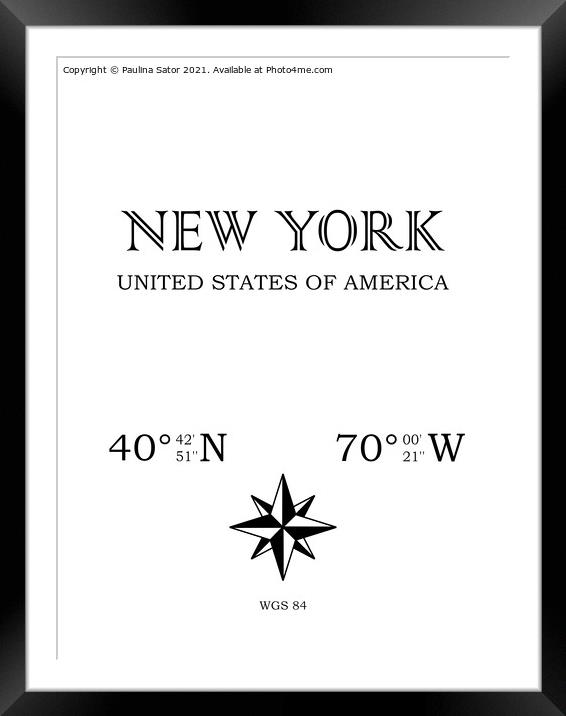 New York, USA. Coordinates Framed Mounted Print by Paulina Sator