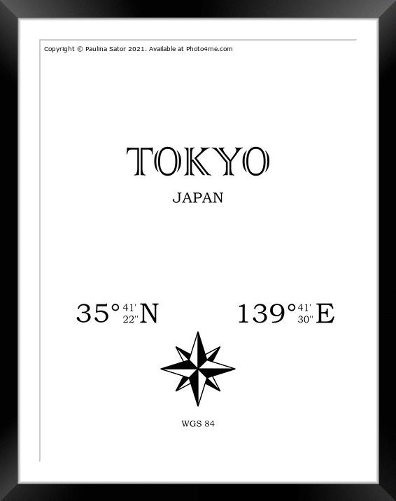 Tokyo, Japan. Coordinates Framed Mounted Print by Paulina Sator