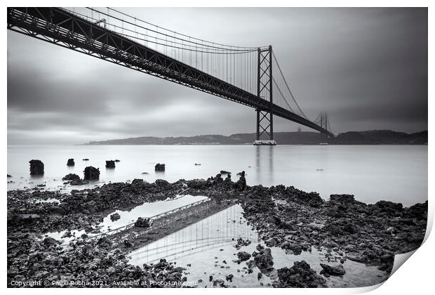 The 25th of April (25 de Abril) suspension bridge over Tagus river in Lisbon Print by Paulo Rocha