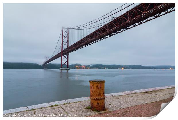 The 25th of April (25 de Abril) suspension bridge over Tagus river in Lisbon Print by Paulo Rocha