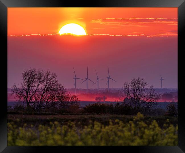 Sunset behind Tick Fen Windfarm, 30th April 2021 Framed Print by Andrew Sharpe