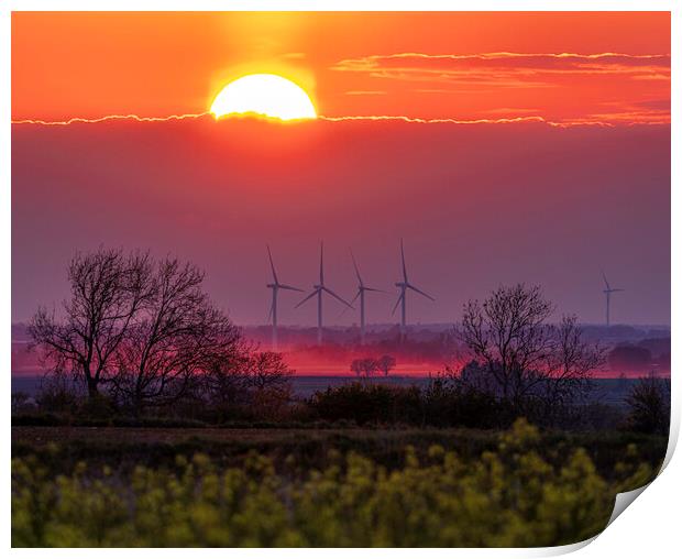 Sunset behind Tick Fen Windfarm, 30th April 2021 Print by Andrew Sharpe