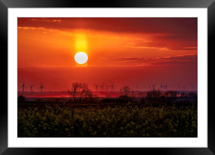 Sunset behind Tick Fen Windfarm, 30th April 2021 Framed Mounted Print by Andrew Sharpe