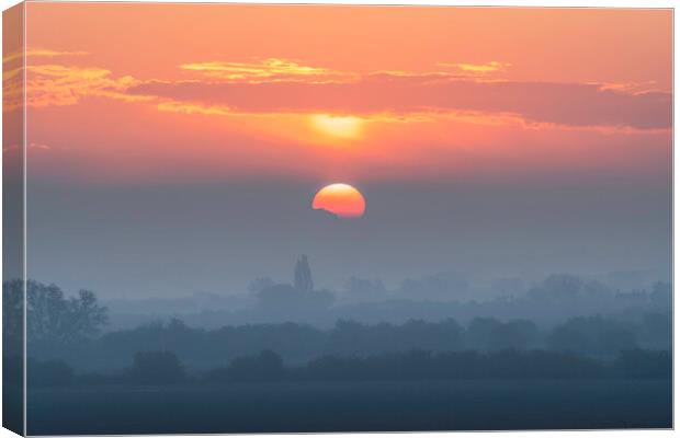 Misty dawn over fenland, 1st May 2021 Canvas Print by Andrew Sharpe
