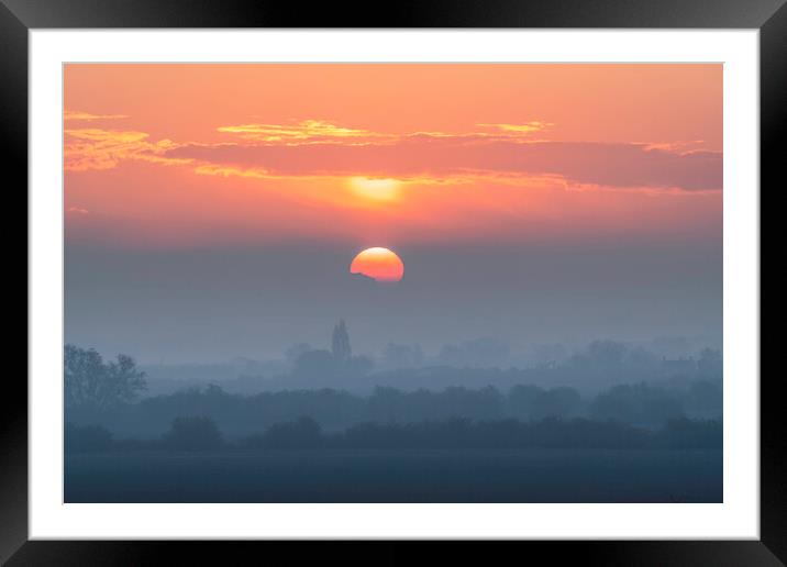 Misty dawn over fenland, 1st May 2021 Framed Mounted Print by Andrew Sharpe