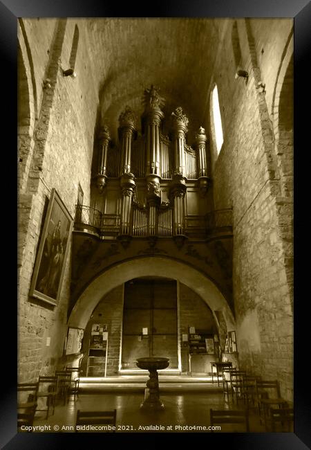 Inside the church in tinted monochrome Framed Print by Ann Biddlecombe