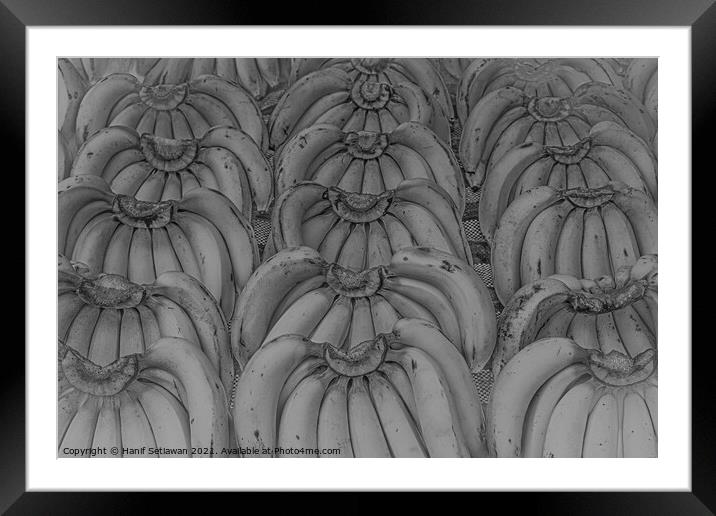 Banana bunches in symmetric order and in grey. Framed Mounted Print by Hanif Setiawan