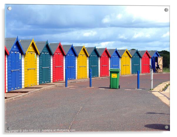 Line of beach huts at Dawlish Warren in Devon. Acrylic by john hill