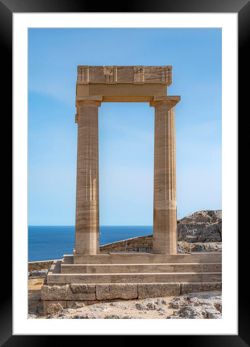 Rhodes Acropolis of Lindos Stoa of Psithyros Ruins Facade Framed Mounted Print by Antony McAulay