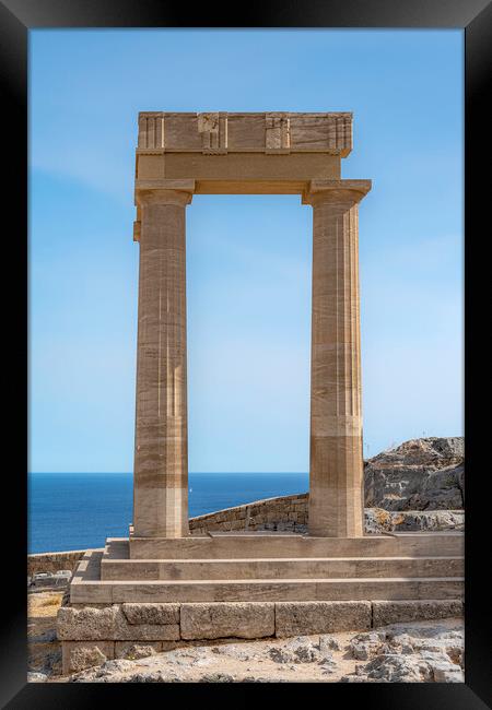Rhodes Acropolis of Lindos Stoa of Psithyros Ruins Facade Framed Print by Antony McAulay
