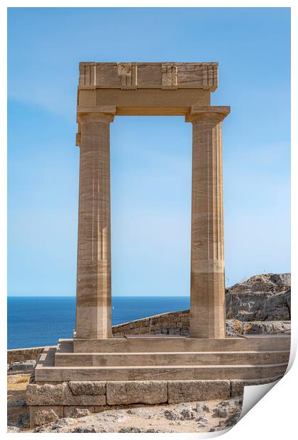 Rhodes Acropolis of Lindos Stoa of Psithyros Ruins Facade Print by Antony McAulay