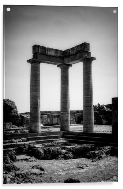 Rhodes Acropolis of Lindos Stoa of Psithyros Ruins in Monochrome Acrylic by Antony McAulay