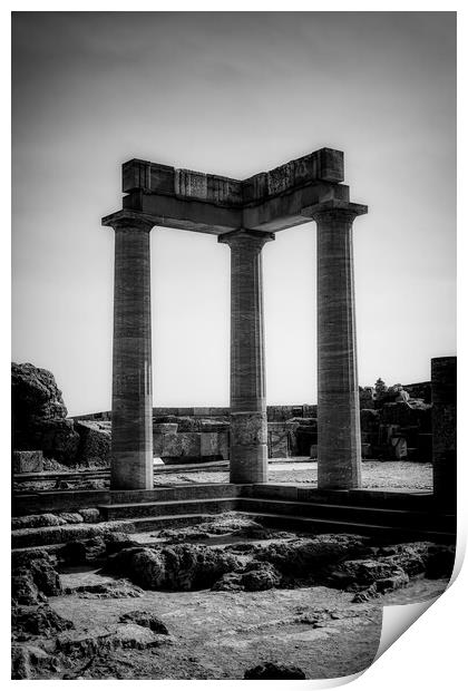 Rhodes Acropolis of Lindos Stoa of Psithyros Ruins in Monochrome Print by Antony McAulay